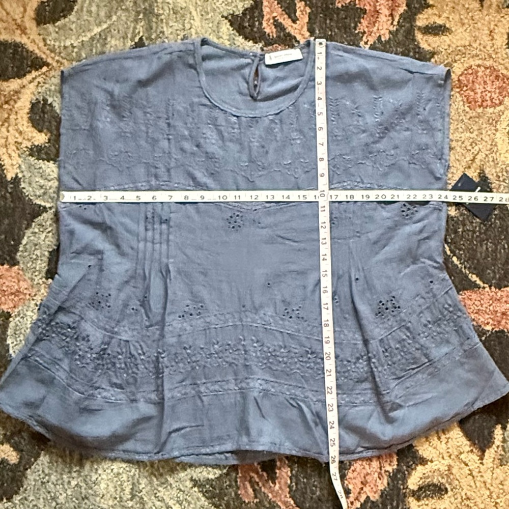 LUCKY BRAND Embroidered Pintucks Eyelet Relaxed Fit Blouse Top - Picture 7 of 9